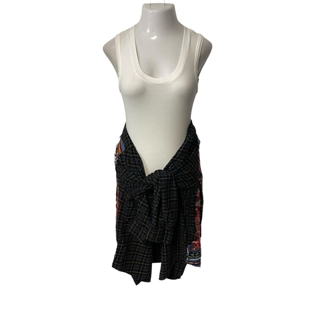 Upcycled Flannel Shirt Shacket Womens 1X Mechanic Automotive Garage Grunge Parts - Picture 6 of 14